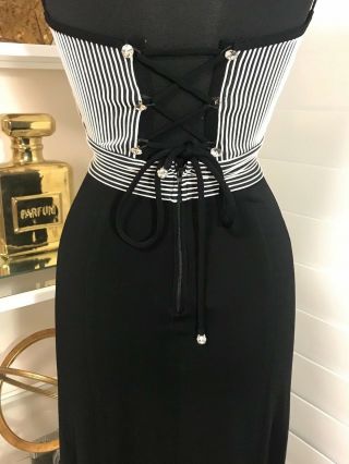 Women ' s Tadashi Vintage | White Striped Bodice Formal Gown in Black Size XS 8