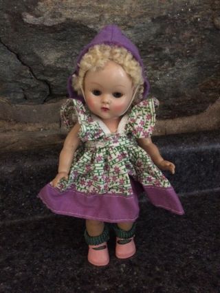 vintage vogue ginny doll with floral dress matching bloomers,  hat socks shoes 2