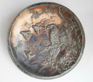 Antique Copper Plated Metal Decorative Dish Plate Depicting An Eagle Japanese?