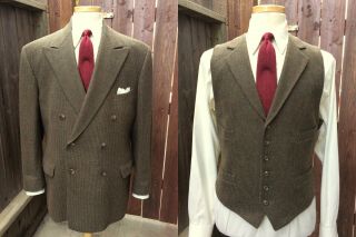 Vintage 1930s Style Polo Ralph Lauren 3 - Piece Wool Country Suit Vest Pants 44r