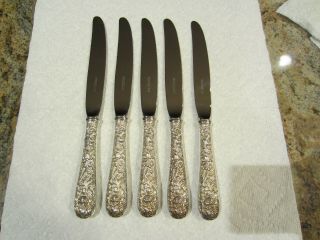 S.  Kirk And Son Repousse Pattern Sterling Handle Dinner Knives (set Of 5) (9 ")