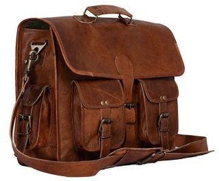 Vintage Bull Leather Tote Mens Briefcase Laptop 18 " Case Messenger Shoulder Bag