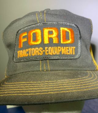 Vtg FORD Tractors Equipment Trucker Hat Mesh Patch 70s Farming RARE Cap Yellow 6