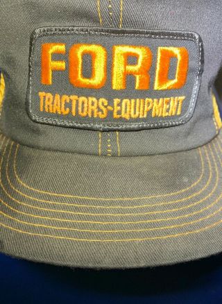 Vtg FORD Tractors Equipment Trucker Hat Mesh Patch 70s Farming RARE Cap Yellow 7