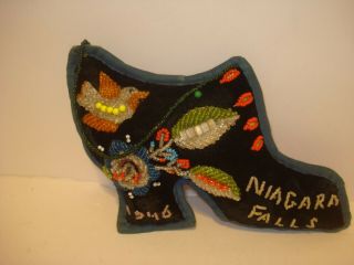 Vintage Pin Cushion 1946 Beaded Niagara Falls Souvenir Native American