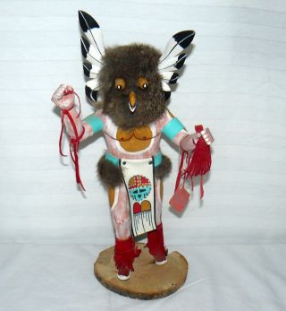 Navajo Made Vintage 15 1/2 " Great Horned Owl Kachina Native Doll Signed B Largo