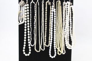10 X Vintage.  925 Sterling Silver Pearl Necklaces Inc.  Graduated,  1950s (310g)