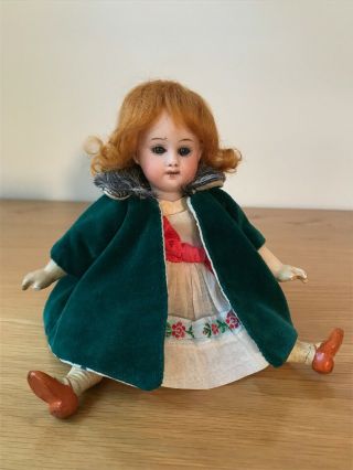 Stunning 7” Rare Antique German Bisque Mignonette Doll In Fine Outfit