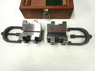 Vintage Brown and Sharpe No 750 - 2 Precision V Block Set w/ Clamps in Wood Box 2