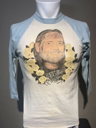 Vtg 1980’s Willie Nelson Raglan 50/50 Soft - Thin Promo Tee - M