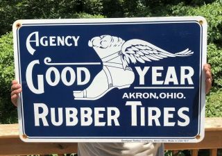 Vintage Good Year Rubber Tires Porcelain Gas & Oil Sign Pump Plate