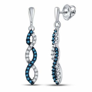 Gorgeous 10kt White Gold Blue And White Diamond Infinity Earrings