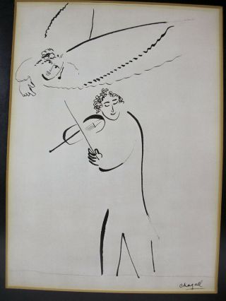 Vintage Marc Chagall " Angel Over Violinist " 1950 