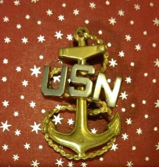 Rare Us Navy Wwii Chief Petty Officer Cap Badge Usn Cpo Marked Rolled Gold