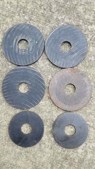 Six VINTAGE (5 Milled) YORK BARBELL OLYMPIC Weight Plates (25 pounds total) 2
