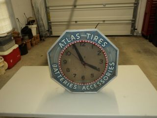 Vintage Atlas Logo Neon Service Station Clock Nostalgic Old School Man Cave