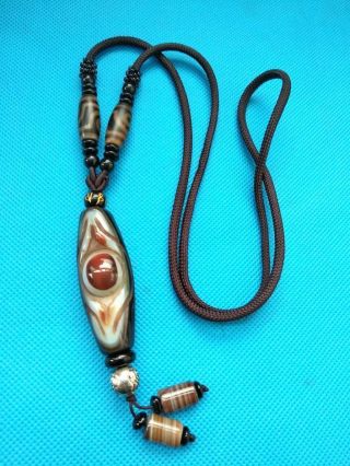 Vintage Nature Red Eye Tibetan Dzi Pendant Amulet Necklace Carving Certificate