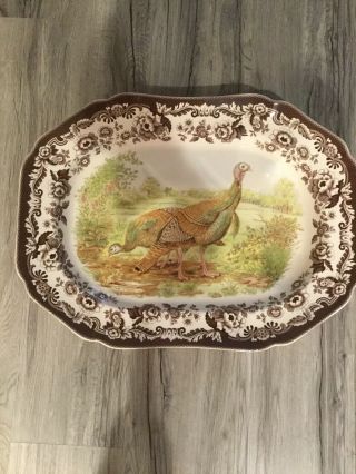 Very Rare Spode Woodland Wild Turkey Platter With Gravy Well
