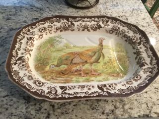 Very Rare Spode Woodland Wild Turkey Platter With Gravy Well 3