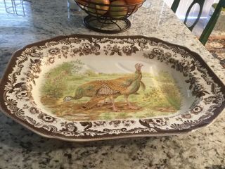 Very Rare Spode Woodland Wild Turkey Platter With Gravy Well 6