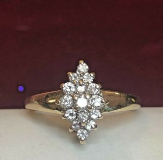 Vintage Estate 14k Gold Natural Diamond Ring Cluster Navette Wedding