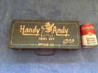 Vintage Tin Handy Andy Tool Box Skil - Craft Corp Chicago Childs Boy Kids Toy