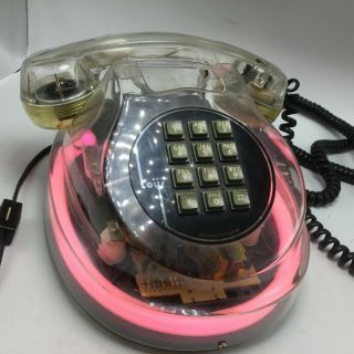 VTG 80s 90s Loys Designed in France clear Made in USA Neon light up Telephone 2