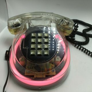 VTG 80s 90s Loys Designed in France clear Made in USA Neon light up Telephone 5