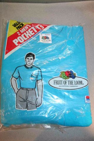 Pkg Of 2 Mens L Nos Cotton Blue Fruit Loom Usa Vtg 1980s Blank Pocket T - Shirt 88