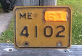 Vintage Late 50’s Early 60’s Maine Motorcycle License Plate With ‘61 Tag.