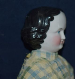 ANTIQUE GERMAN PORCELAIN CHINA HEAD DOLL HIGH BROW & BLUE EYES - RARE HAIR STYLE 3