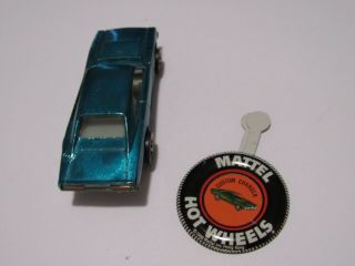 AQUA CUSTOM DODGE CHARGER RARE 68 REDLINE HOT WHEELS 69 VINTAGE ORIG BUTTON USA 3