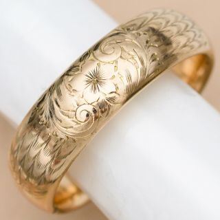 Antique Victorian Wide Rose Gold Filled Gf Signed Bangle Bracelet