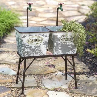 Garden Faucet Flower Bins With Stand Vintage Distressed Metal