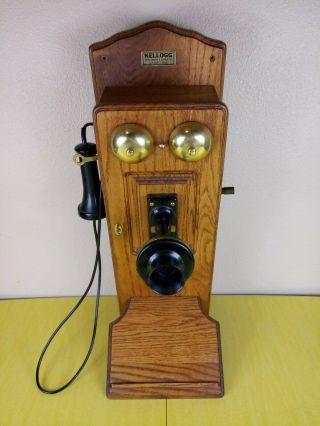 VTG Antique Kellogg Wall Hand Crank Rotary Oak Wood Telephone 2