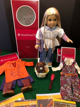 American Girl Julie 1970s Character Doll,  Extra Outfits,  Pet Nutmeg,  4 Books