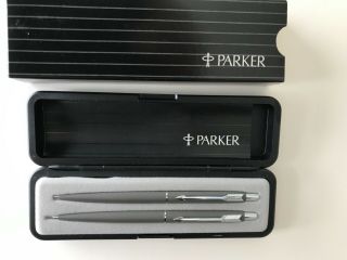 Vintage Parker Classic Gray Matte/silver Ballpoint Pen & Pencil Set - Nib
