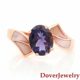 Estate Iolite Mother Of Pearl 14k Rose Gold Inlay Bypass Ring 5.  9 Grams Nr