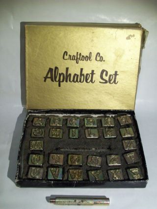 Vintage Craftool 3.  4 " Leather Tool Stamps Set 8138 Wood Grain Alphabet Letters