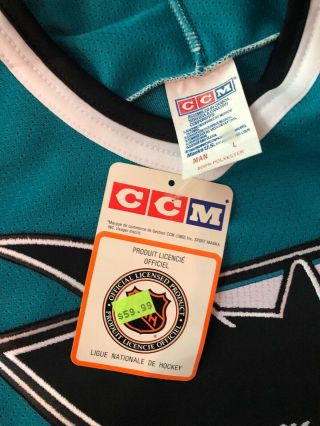 VINTAGE SAN JOSE SHARKS HOCKEY JERSEY CCM SIZE LARGE WITH TAGS 2