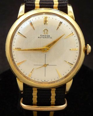 Rare Vintage Men 1951 Omega Bumper Automatic Gold Watch Service 344 Run