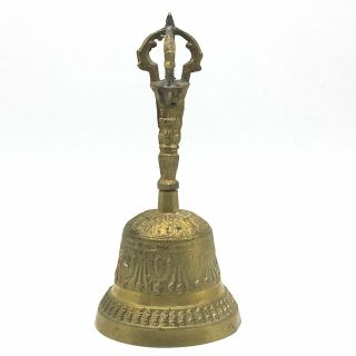 Handcrafted Vintage Tibetan Buddhist Ghanta Bell With Dorje Handle 6.  8 "