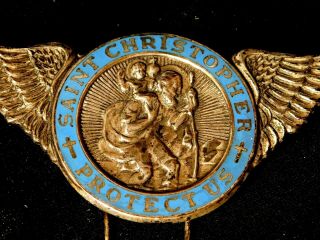 WWII Era Saint St Christopher Protect Us Pilot Paratrooper Hat Pin Badge Enamel 2