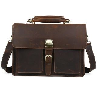 Vintage Men Leather Briefcase 15.  6 " Laptop Tote Business Messenger Bag Handbag