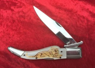 Vintage Folding Swing Guard Stiletto Knife Lion Japan