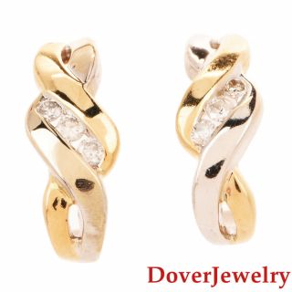 Estate Diamond 14k Gold Cluster Crossover Stud Earrings Nr