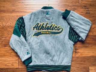 Men ' s Vintage 90 ' s Starter Oakland Athletics A ' s Gray Wool Script Jacket Sz L 7