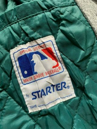 Men ' s Vintage 90 ' s Starter Oakland Athletics A ' s Gray Wool Script Jacket Sz L 8