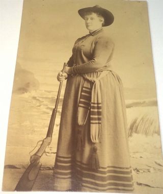 Rare Antique American Wild West Performer Lady Trick Shooter Gun Cabinet Photo
