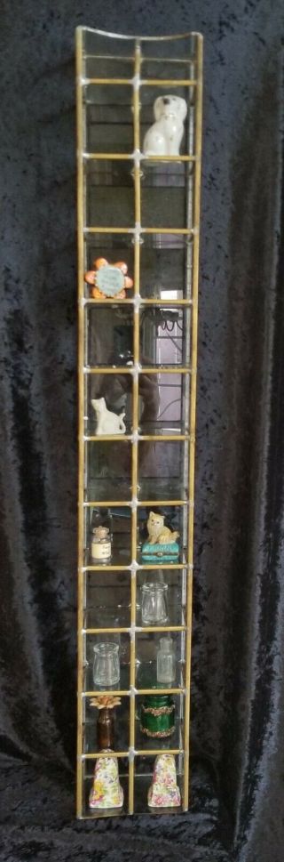 Vintage Brass Glass Curio Display Cabinet Miniatures Unique One - Off 35.  5 " Tall